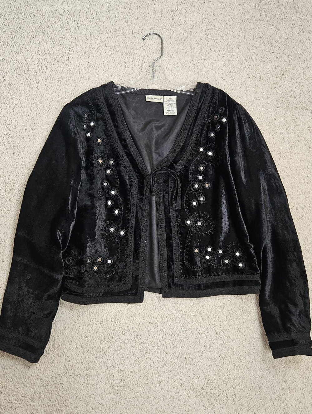 Vintage Crushed Velvet Cardigan Cropped Tie Front Mirrored Witchy Whimsygoth